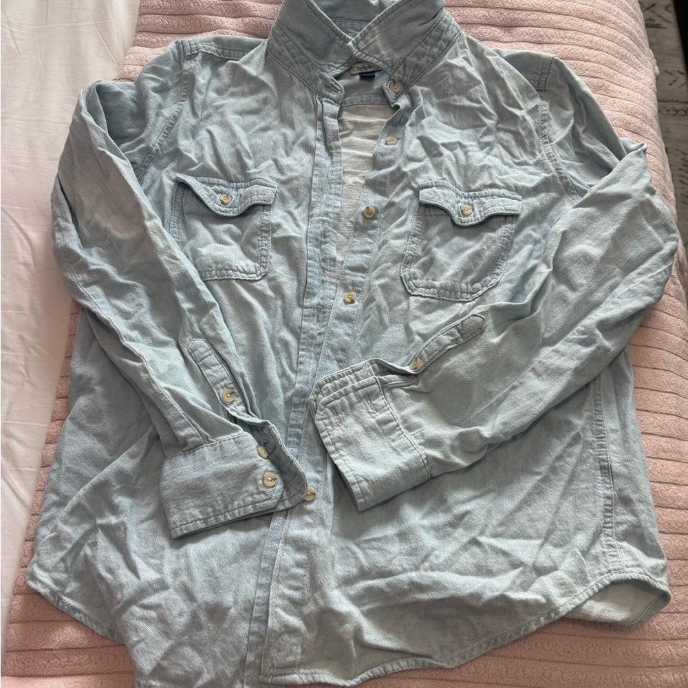 Universal Threads Blue Button Down Linen Top - Picture 2 of 3